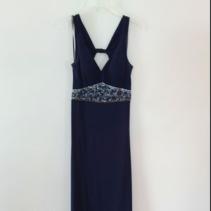 Faviana Couture Navy Knit Floor-length Gown